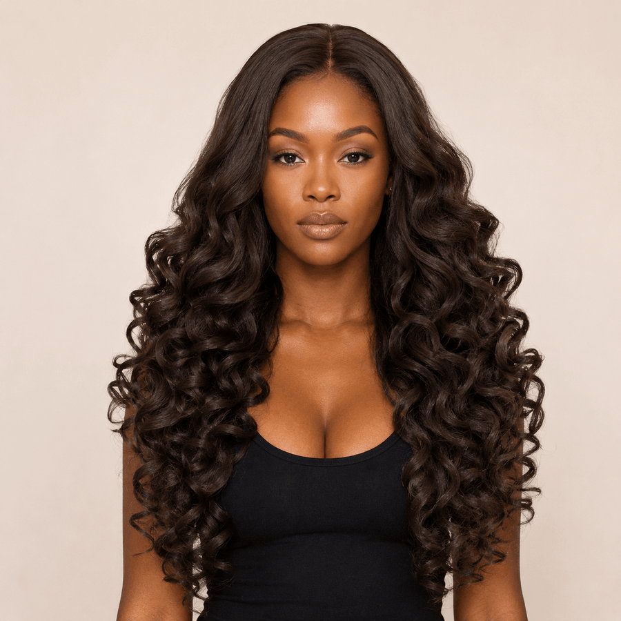 Black Brown Curly Wig (Human Blend)