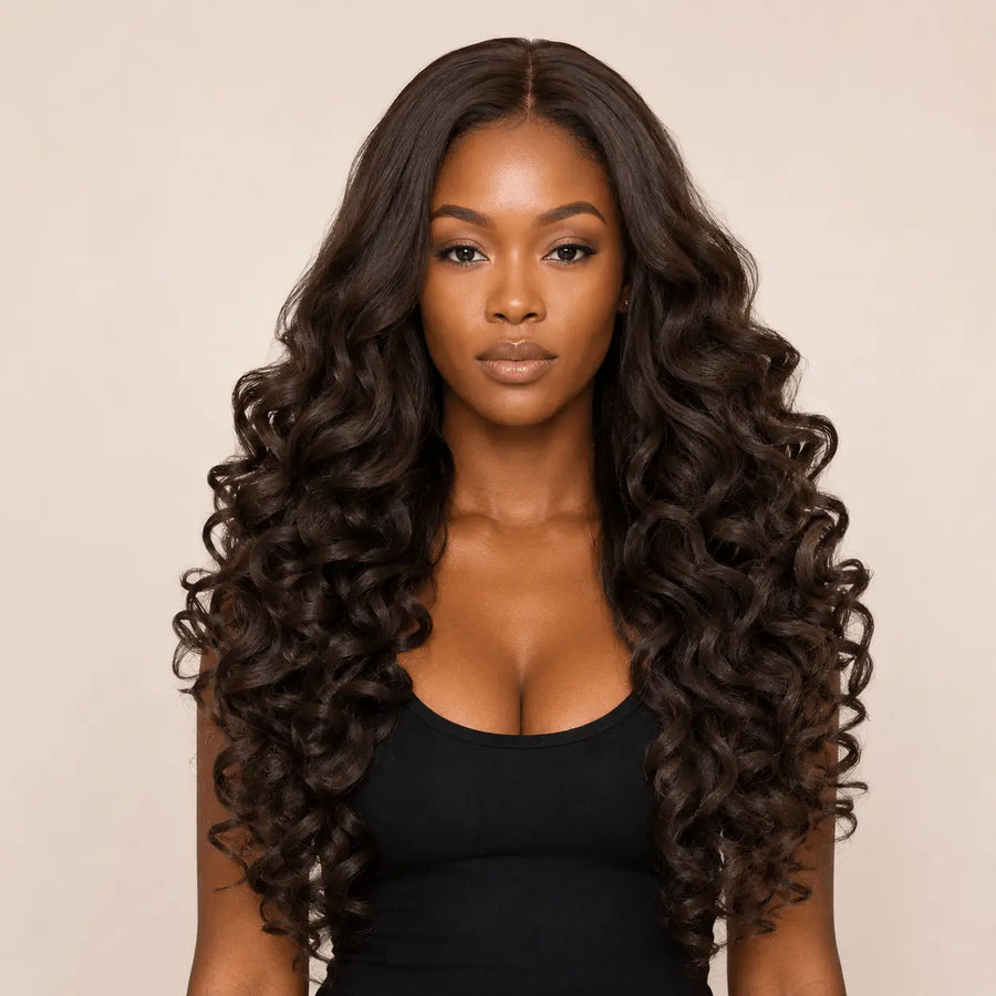 Black Brown Curly Wig (Human Blend) Crown Maison