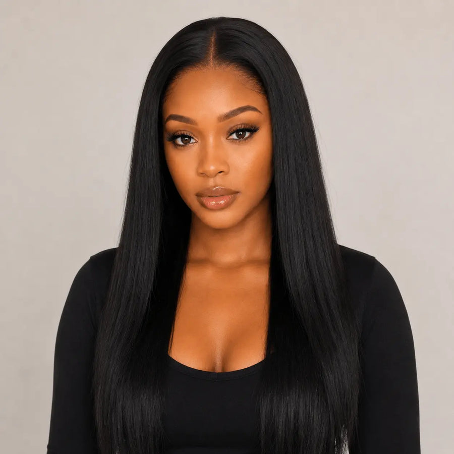 Elegant Black Straight Lace Front Wig Crown Maison